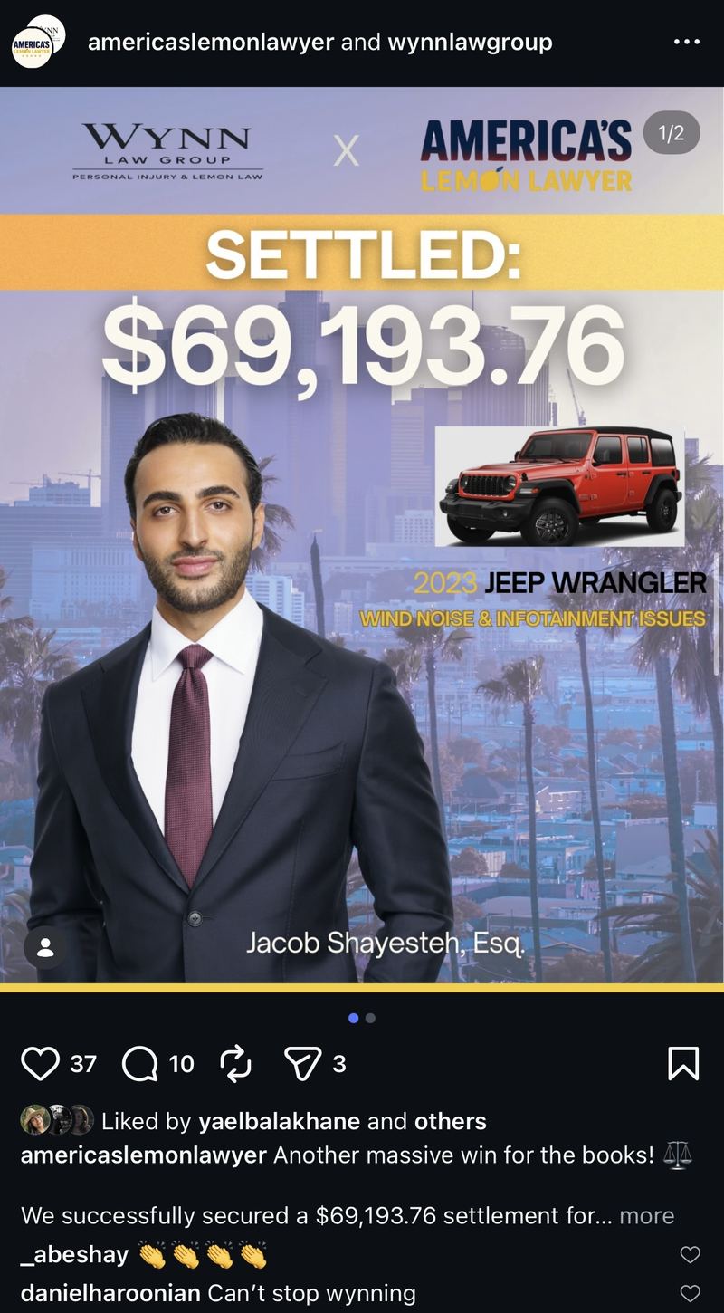 Jeep Wrangler $69,193 Settlement