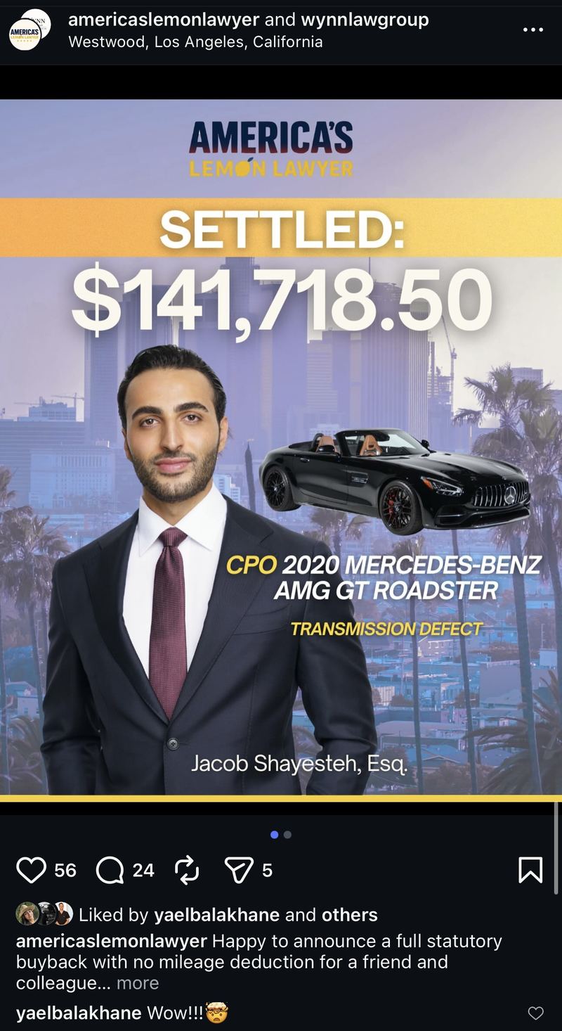 Mercedes-Benz AMG GT Roadster $141,718 Settlement